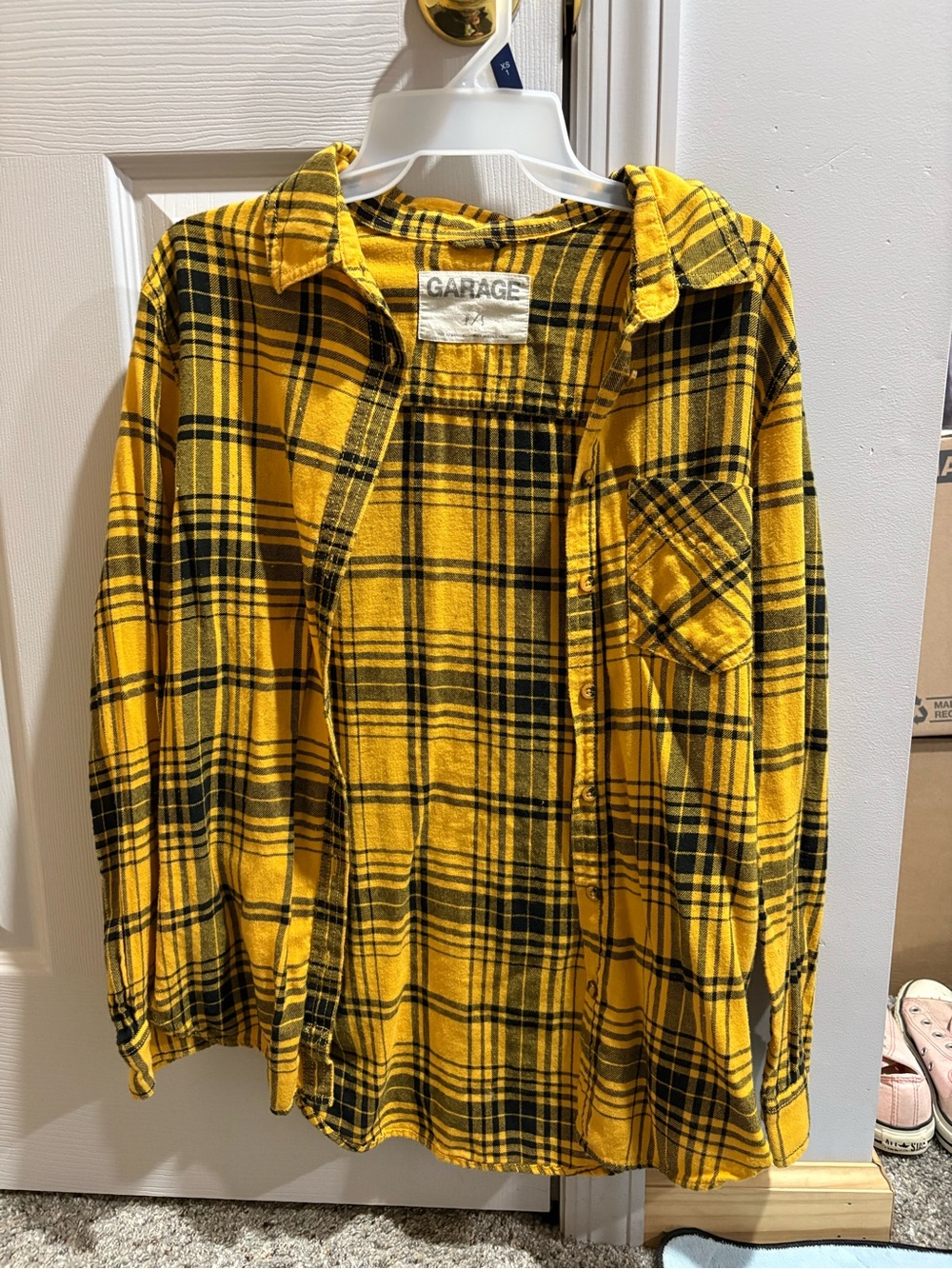 Garage Yellow & Black Plaid Flannel Shirt